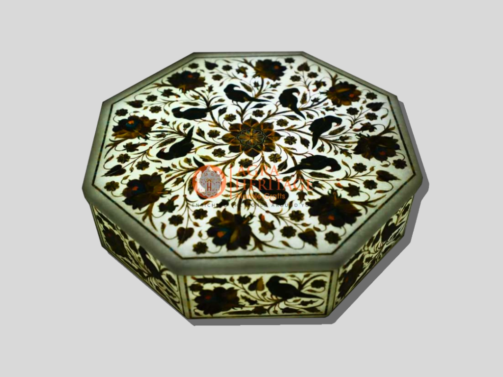 Malachite Parrot Floral Jewelry Vintage Box
